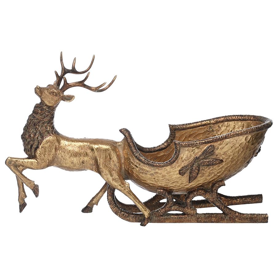 Small Luxury Gold Reindeer & Sleigh